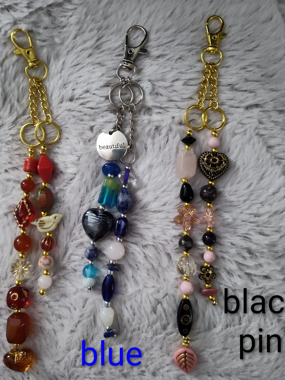 Handmade Beaded Natural Stone Keychain - Multiple